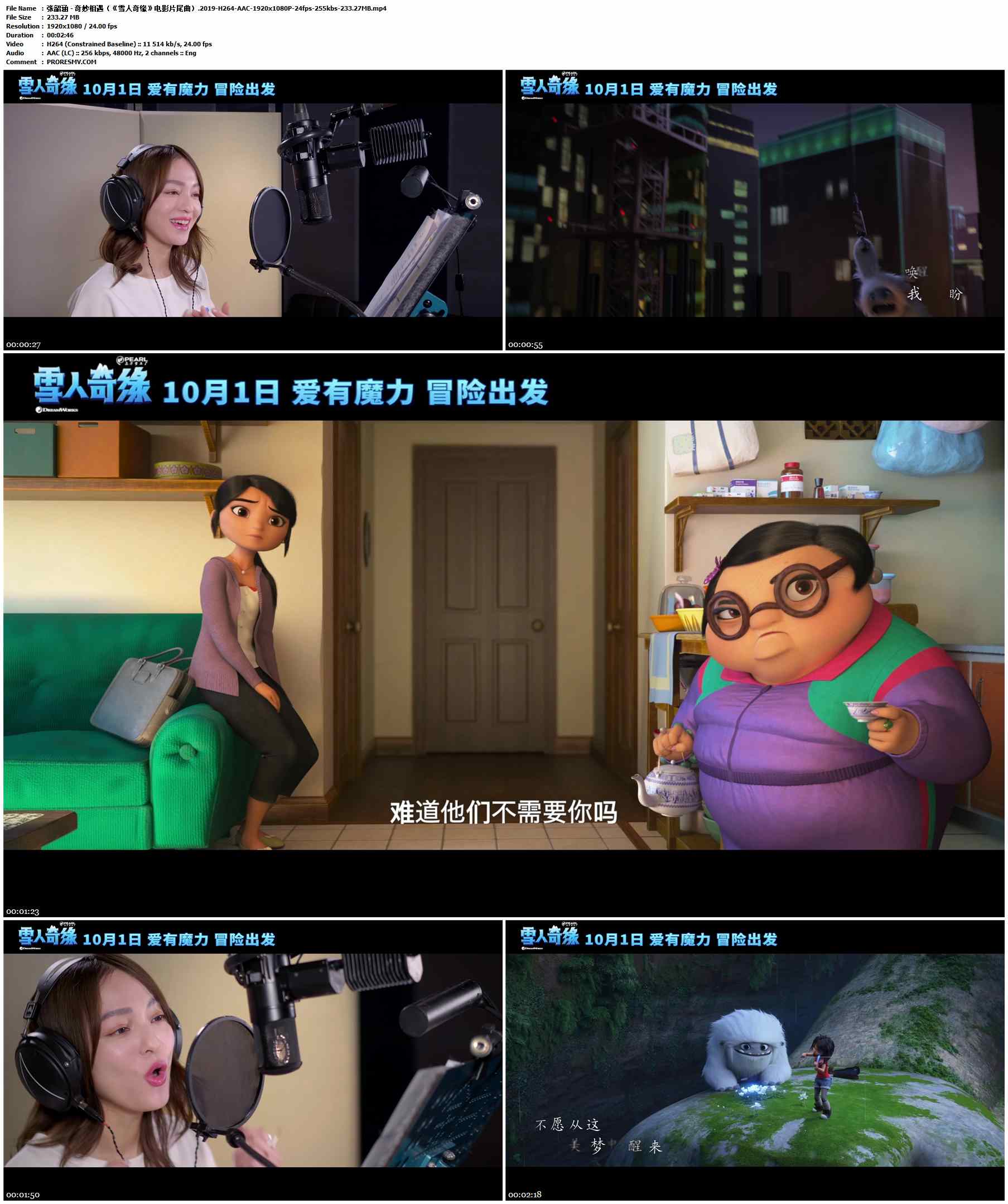 张韶涵 - 奇妙相遇（《雪人奇缘》电影片尾曲）.2019-H264-AAC-1920x1080P-24fps-255kbs-233.27MB官方MV_高清MV